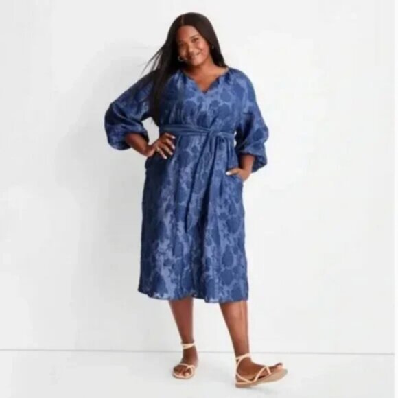 Puff Sleeve Belted Midi Dress - Future Collective with Jenny K. Lopez Navy M - Picture 6 of 6